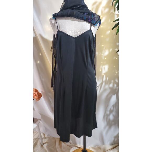 Vtg JS Collections Multi Rainbow Stripe Sheer Overlay 2 Piece Dress Size L Black - Picture 8 of 15